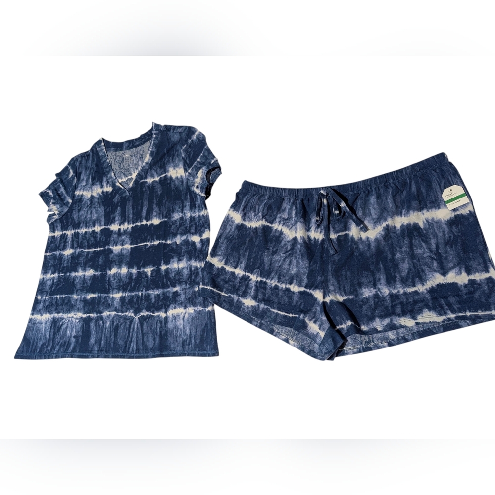 Nautica Sleepwear Blue Tie-Dye Short Sleeve Pajama Set - Size L